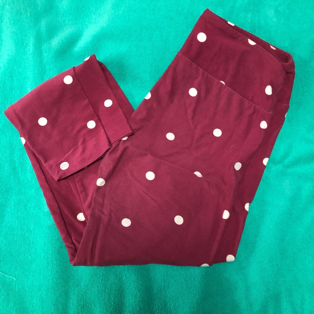 LuLaRoe leggings, dark pink with white dots, GUC